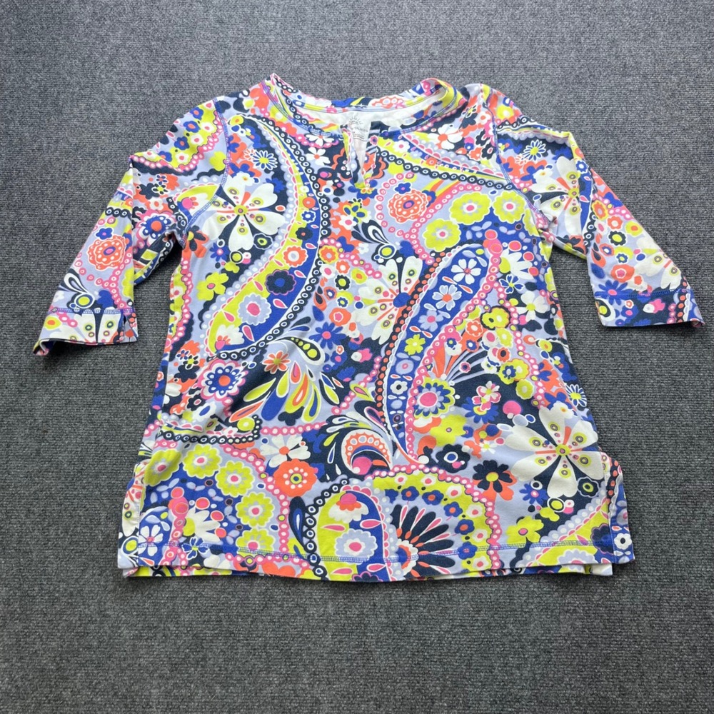 T‎ by Talbots UPF 50 Activewear Paisley Multicolor Split Neck Top